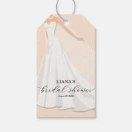 Elegant Wedding Dress Bridal Shower Peach Favor Presentetikett