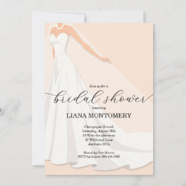 Elegant Wedding Dress Peach Bridal Shower Inbjudningar