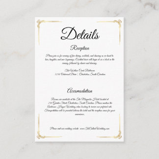 Elegant Wedding Enclosure Card Gold Details Insert Tilläggskort