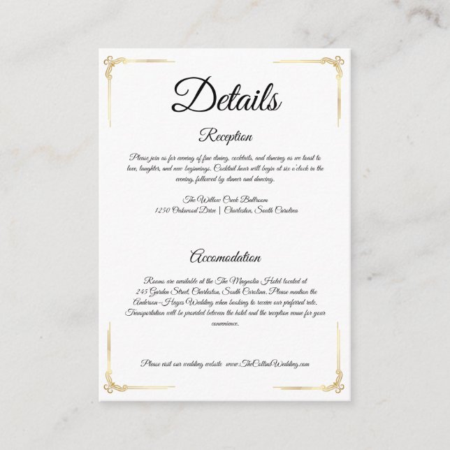 Elegant Wedding Enclosure Card Gold Details Insert Tilläggskort (Framsida)