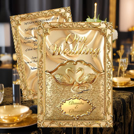 Elegant Wedding Golden Swans Rings Gold Diamonds Inbjudningar