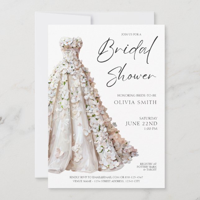 Elegant Wedding Gown Bridal Shower Invitation Inbjudningar (Framsida)