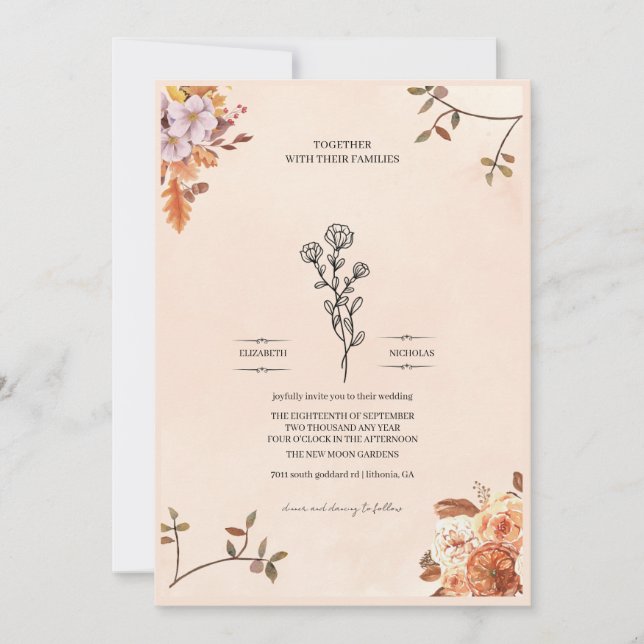 Elegant wedding invitation adorned with roses inbjudningar (Framsida)