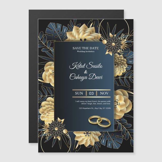 Elegant Wedding Invitation Card Magnetisk Inbjudningskort (Fram/baksida)