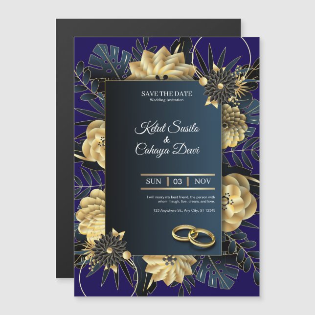 Elegant Wedding Invitation Card Magnetisk Inbjudningskort (Fram/baksida)