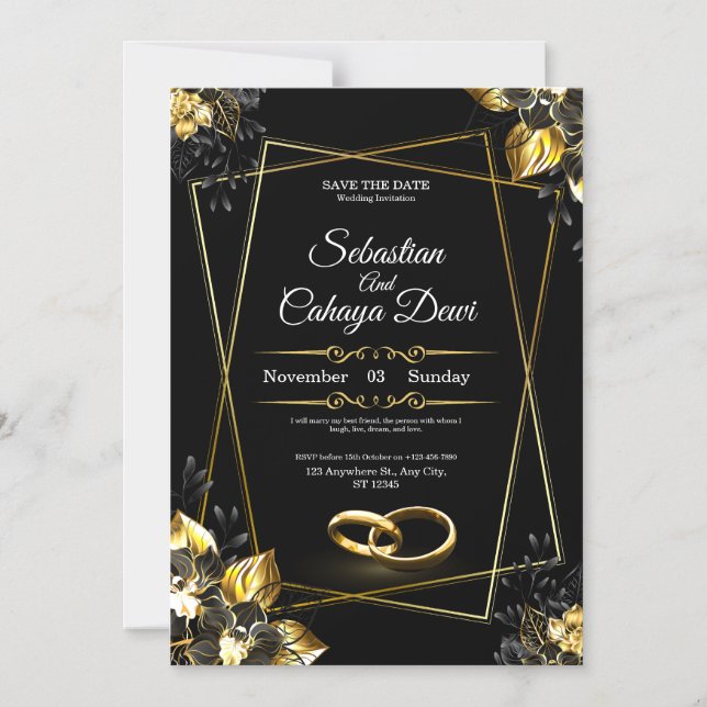 Elegant Wedding Invitation Card Magnetisk Inbjudningskort (Framsida)