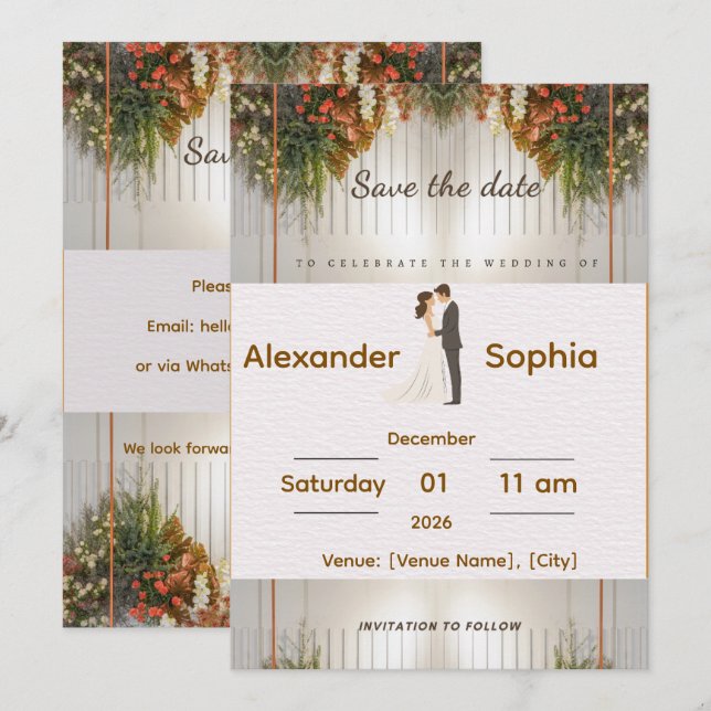Elegant Wedding Invitation | Editable Names, Date  Inbjudningar (Fram/baksida)