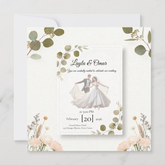 Elegant Wedding Invitation – Minimalist Romantic D Kort (Framsida)