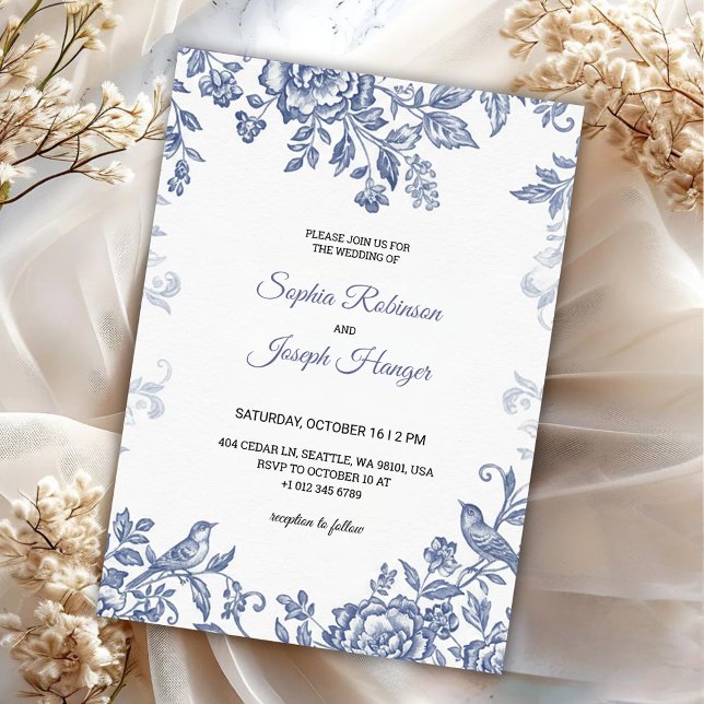 Elegant wedding invitation with blue floral  inbjudningar (Skapare uppladdad)