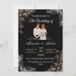 Elegant Wedding Invitation with Dark Floral  Inbjudningar