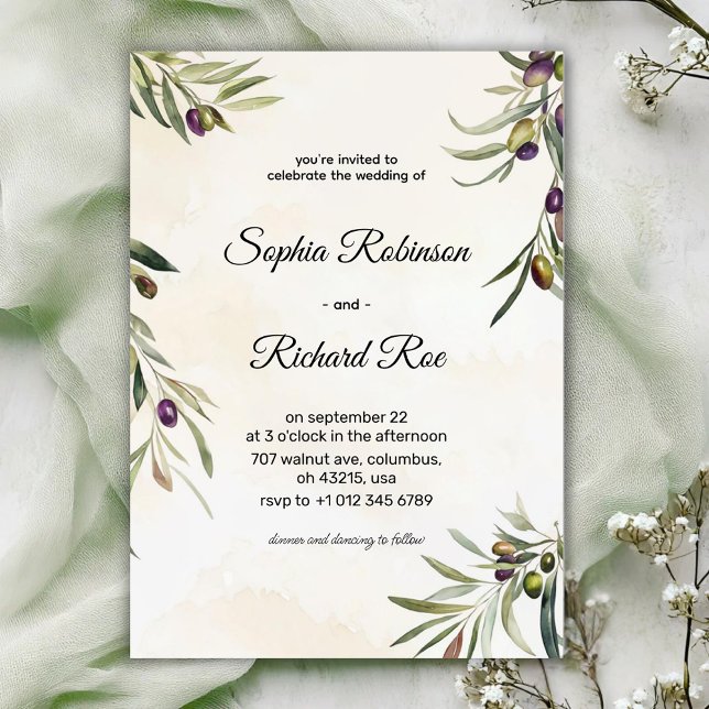 Elegant wedding invitation with floral olive inbjudningar (Skapare uppladdad)