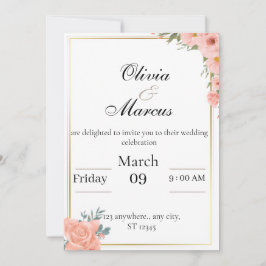 Elegant wedding invitation with gold frame inbjudningar