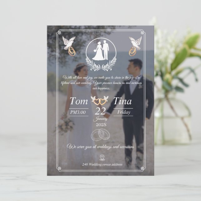Elegant wedding invitation with new design inbjudningar (Stående Fram)