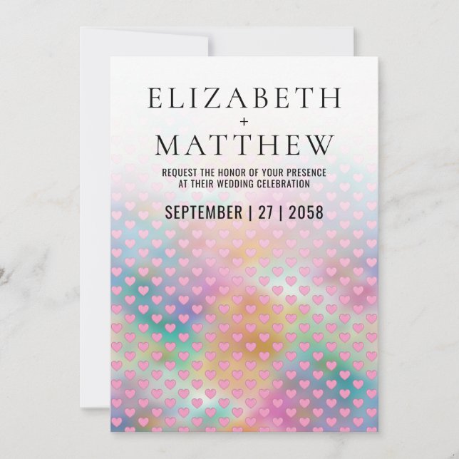 Elegant Wedding Invitation with Pink Hearts Meddelande (Framsida)