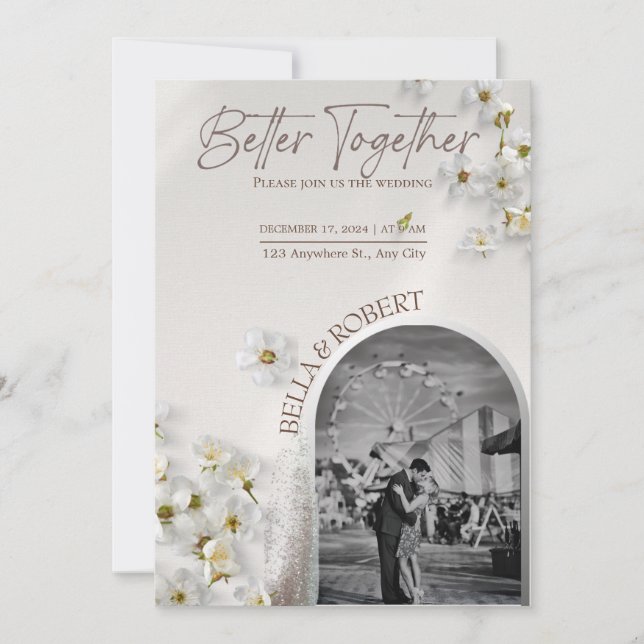 Elegant Wedding Invitation with Silver Glitter Inbjudningar (Framsida)