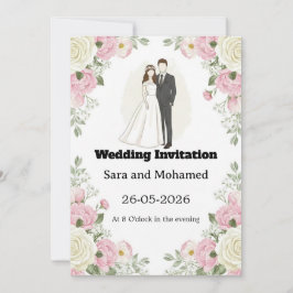 Elegant Wedding Invitation with White Roses & Car Inbjudningar