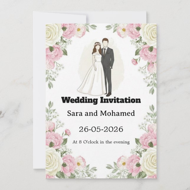  Elegant Wedding Invitation with White Roses & Car Inbjudningar (Framsida)