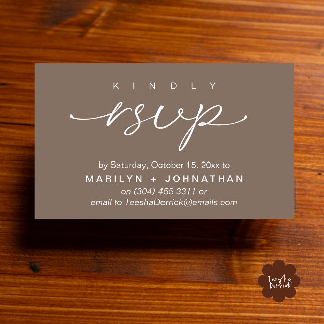 Elegant Wedding Invites RSVP via Phone or Email Tilläggskort (Elegant Wedding Invites RSVP via Phone or Email Card in dark taupe)