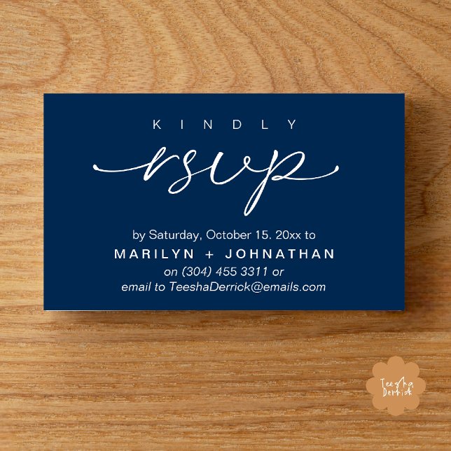 Elegant Wedding Invites RSVP via Phone or Email Tilläggskort (Elegant Wedding Invites RSVP via Phone or Email Card in navy blue)