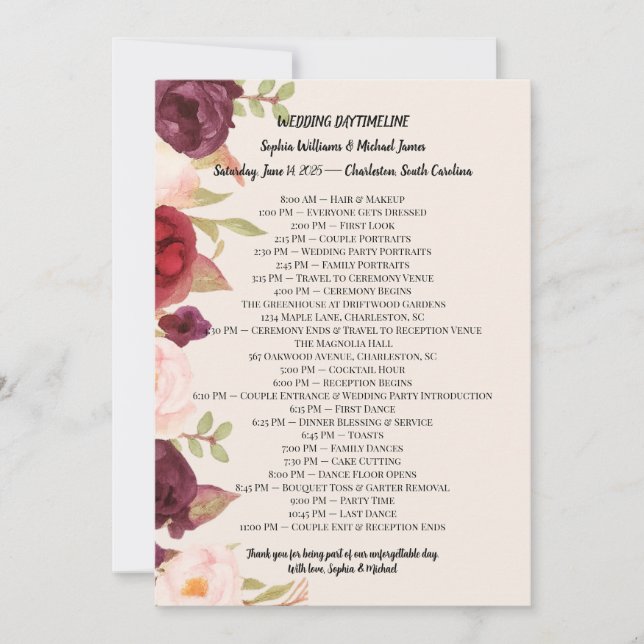 Elegant Wedding Itinerary Card Meddelande (Framsida)