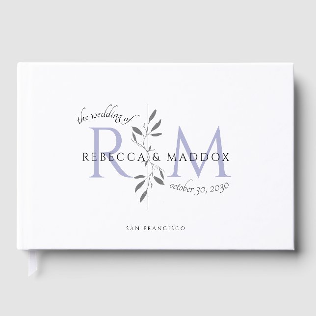 Elegant Wedding Lavender Botanical Monogram Gästböcker (Framsida)