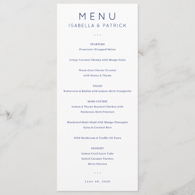 Elegant Wedding Menu for Isabella & Patrick Meny (Framsida)