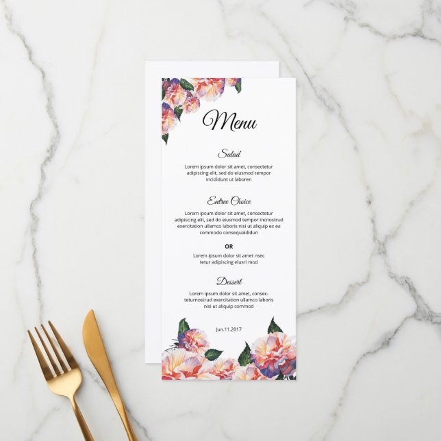 Elegant Wedding Menu Template – Printable design Meny (Fram/Back In Situ)