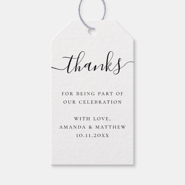 Elegant Wedding | Minimal Script Thank You Favor Presentetikett (Framsidan)