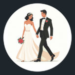 Elegant Wedding Moments Sticker Runt Klistermärke<br><div class="desc">Capture the timeless romance of a wedding day with this beautifully illustrated sticker depicting a bride and groom holding hands.</div>