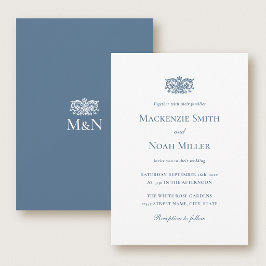 Elegant Wedding Monogram Invitation Ornate Blue Inbjudningar