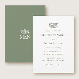 Elegant Wedding Monogram Invitation Ornate Green Inbjudningar