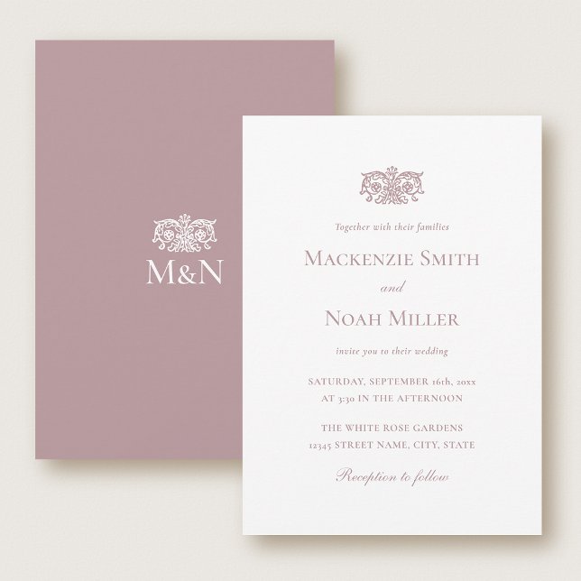 Elegant Wedding Monogram Invitation Ornate Pink Inbjudningar (Skapare uppladdad)