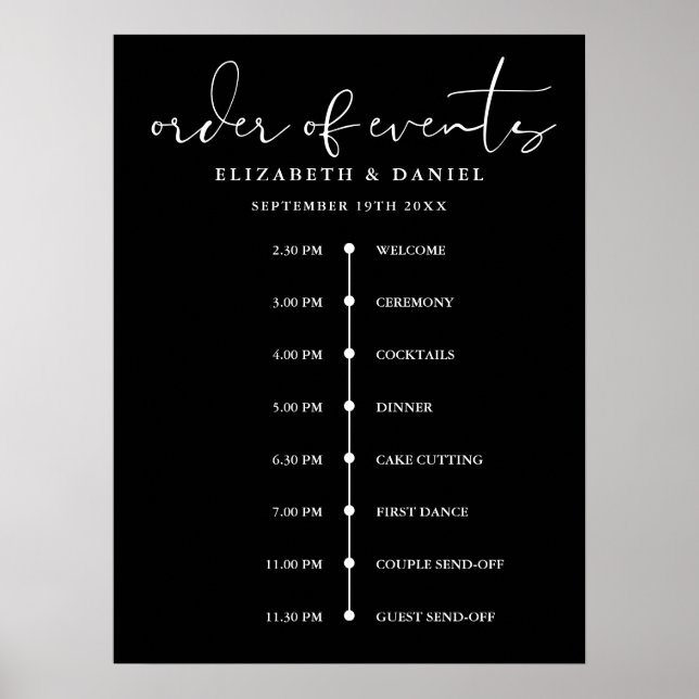 Elegant Wedding Order Of Events Timeline Sign Poster (Framsidan)