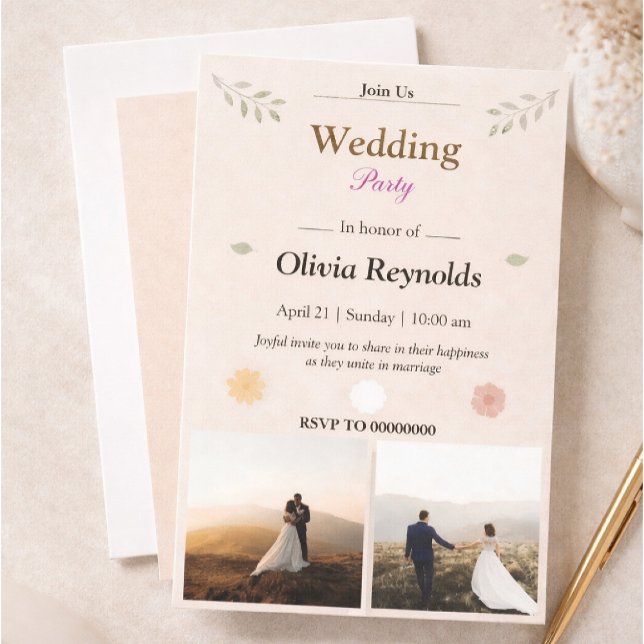 Elegant Wedding Party Invitation with Photo Inbjudningar (Skapare uppladdad)