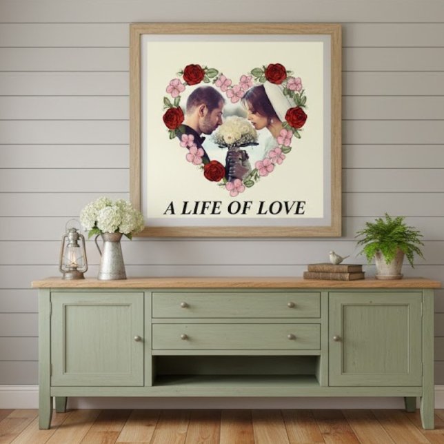 Elegant Wedding Photo Floral Heart Poster - "A Lif (Skapare uppladdad)