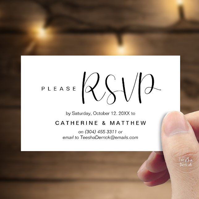  Elegant "Wedding RSVP" Reminder Details Tilläggskort (Elegant "Wedding RSVP" Reminder Details Enclosure Card Black White)
