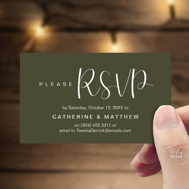  Elegant "Wedding RSVP" Reminder Details Tilläggskort (Elegant "Wedding RSVP" Reminder Details Enclosure Card Olive Green)
