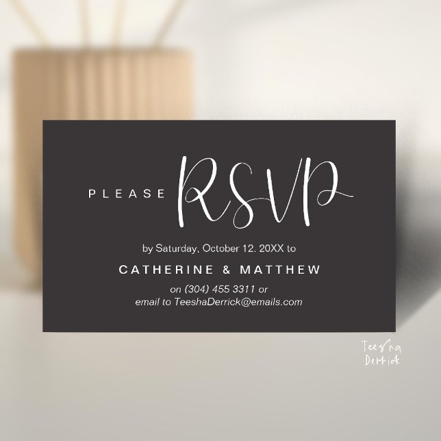  Elegant "Wedding RSVP" Reminder Details Tilläggskort (Elegant "Wedding RSVP" Reminder Details Enclosure Card Charcoal Grey)