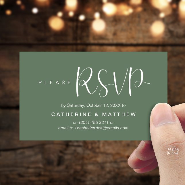  Elegant "Wedding RSVP" Reminder Details Tilläggskort (Elegant "Wedding RSVP" Reminder Details Enclosure Card Sage Green)