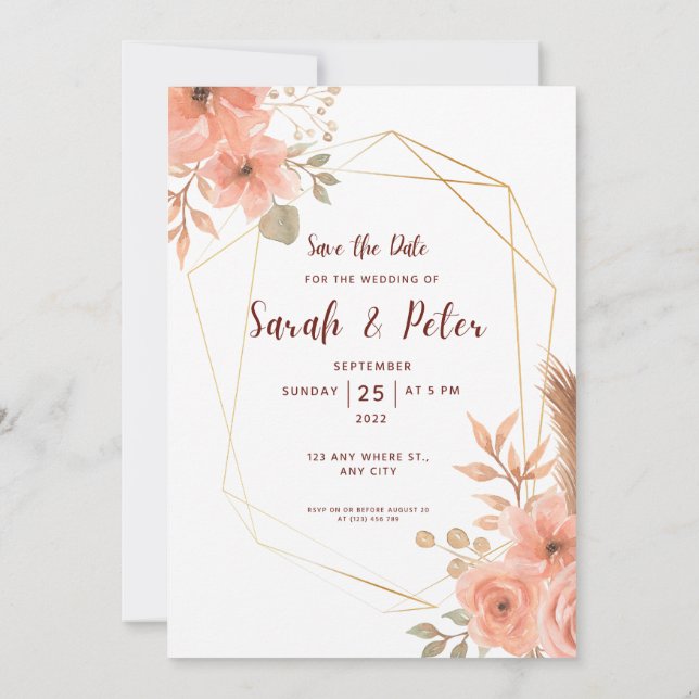 Elegant Wedding Save The Date Minimal Design Inbjudningar (Baksida)