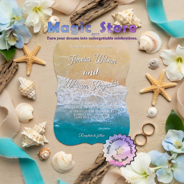 Elegant Wedding Sea Waves Sand Beach Inbjudningar (Skapare uppladdad)