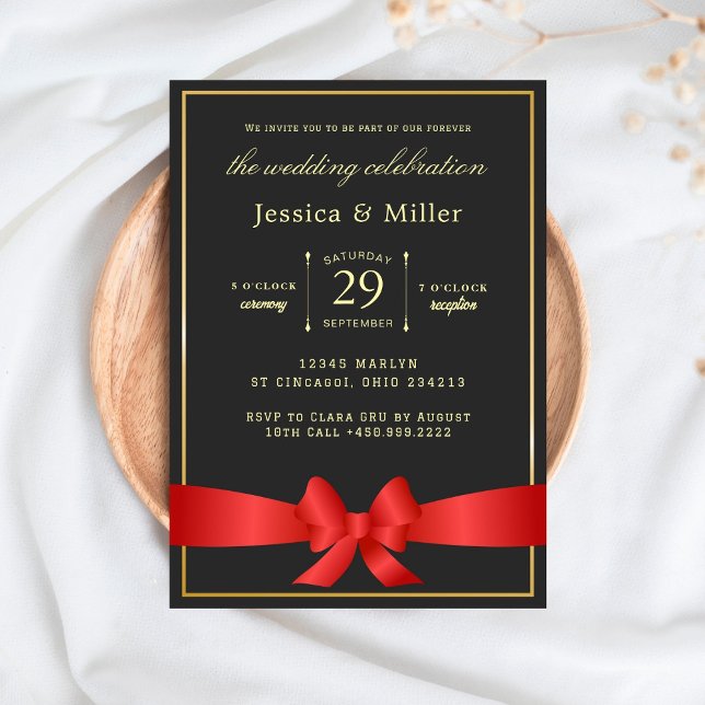 Elegant Wedding Ticket Invitation with Red Ribbon Inbjudningar (Skapare uppladdad)
