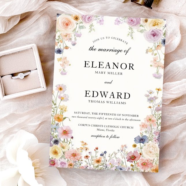 Elegant Wedding Wildflowers Meadow Inbjudningar (Skapare uppladdad)