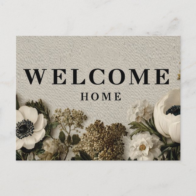 Elegant "Welcome Home" Hälsning med botanisk konst Vykort (Framsida)