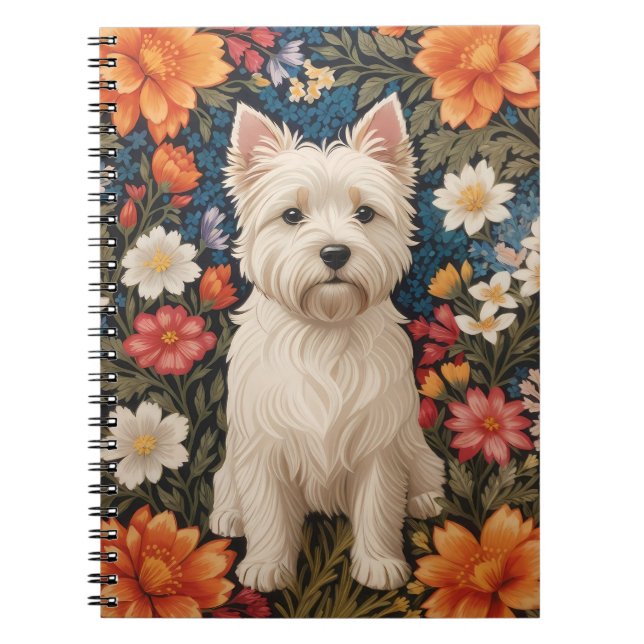Elegant West Highland Terrier Färgrik Blomma Desig Anteckningsbok (Framsidan)