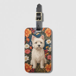 Elegant West Highland Terrier Färgrik Blomma Desig Bagagebricka