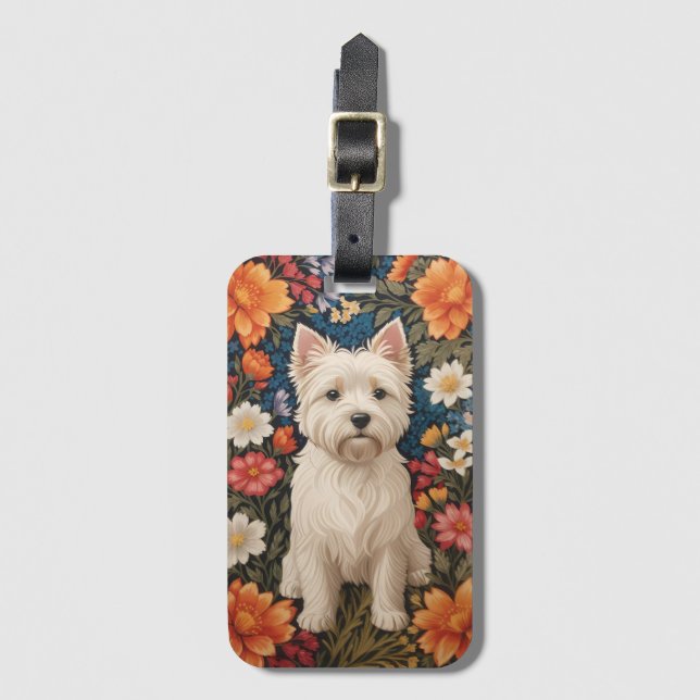 Elegant West Highland Terrier Färgrik Blomma Desig Bagagebricka (Framsida vertikal)