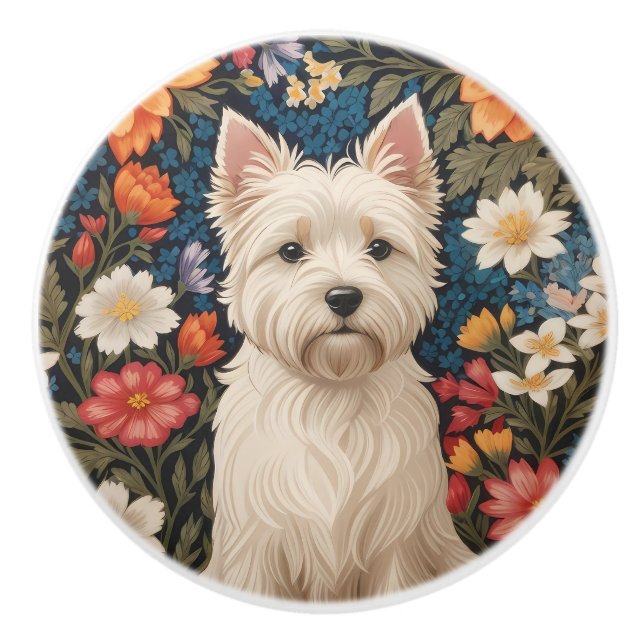 Elegant West Highland Terrier Färgrik Blomma Desig Knopp (Framsidan)