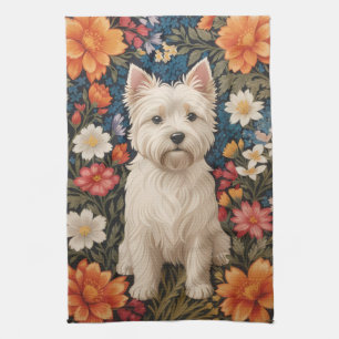 Elegant West Highland Terrier Färgrik Blomma Desig Kökshandduk