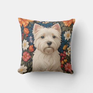 Elegant West Highland Terrier Färgrik Blomma Desig Kudde